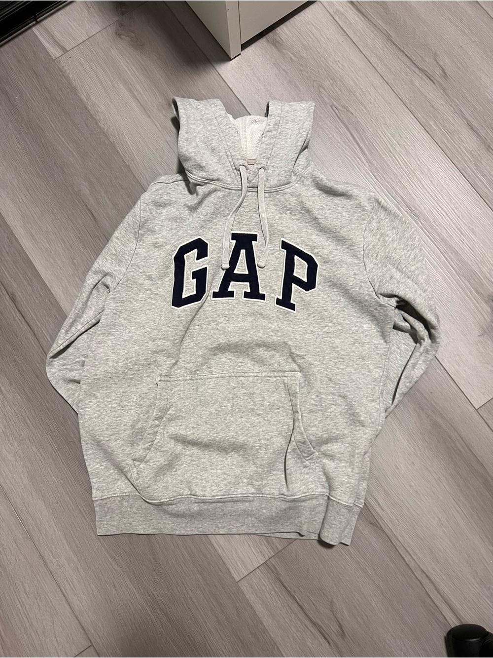 GAP Light Gray Crewneck Hoodie with Navy Logo
